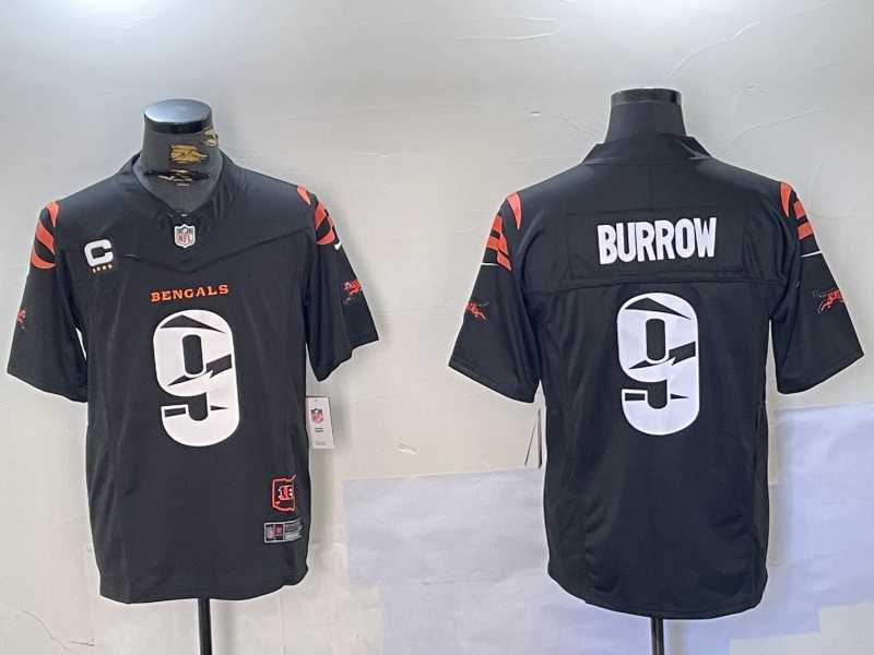 Mens Cincinnati Bengals #9 Joe Burrow Limited Black Fashion FUSE Jersey Dzhi